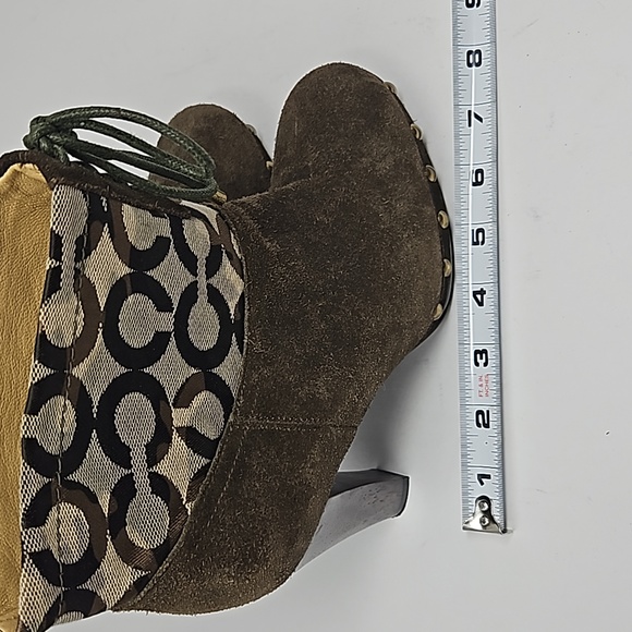 Coach Ediva Leather Stud Canvas Drawstring Ankle Boots Size 6 - Picture 12 of 15